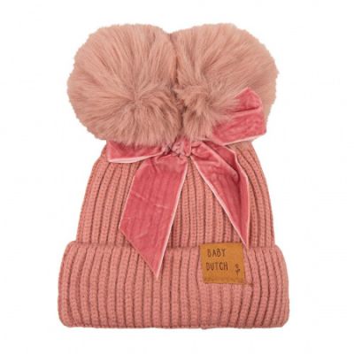 Baby Dutch Wintermuts Oud Roze Strik