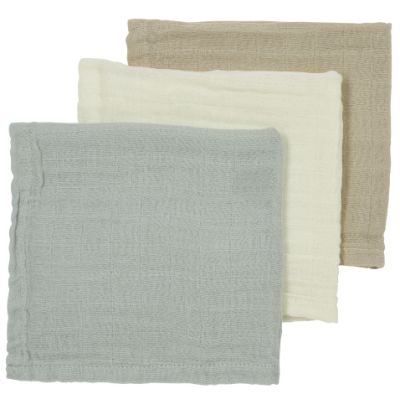 Meyco Monddoek Hydrofiel Pre-Washed Uni Offwhite/Light Grey/Toffee 30 x 30 cm 3-Pack